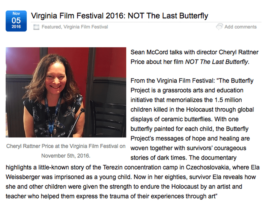 Virginia Film Festival - Holocaust Education The Butterfly Project